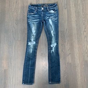 Rue 21-Premiere Distressed Jeans (Brown Lining) Sz:3/4 Straight Leg